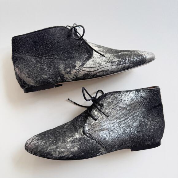 Isabel Marant Etoile Metallic Silver Calf Hair Leather Ginger Booties Size 37/7 - Picture 3 of 8